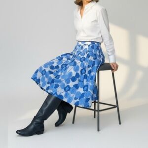 Talbots Blue Floral A-Line Skirt Size 8 New Romantic Spring Garden Party